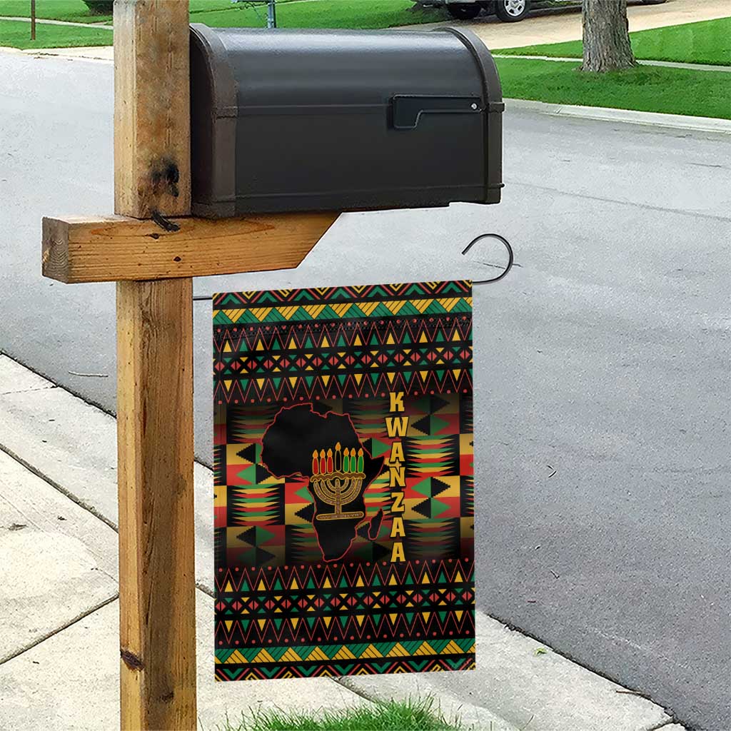 Kwanzaa Festival Garden Flag with Kinara Candles and African Pattern LT01