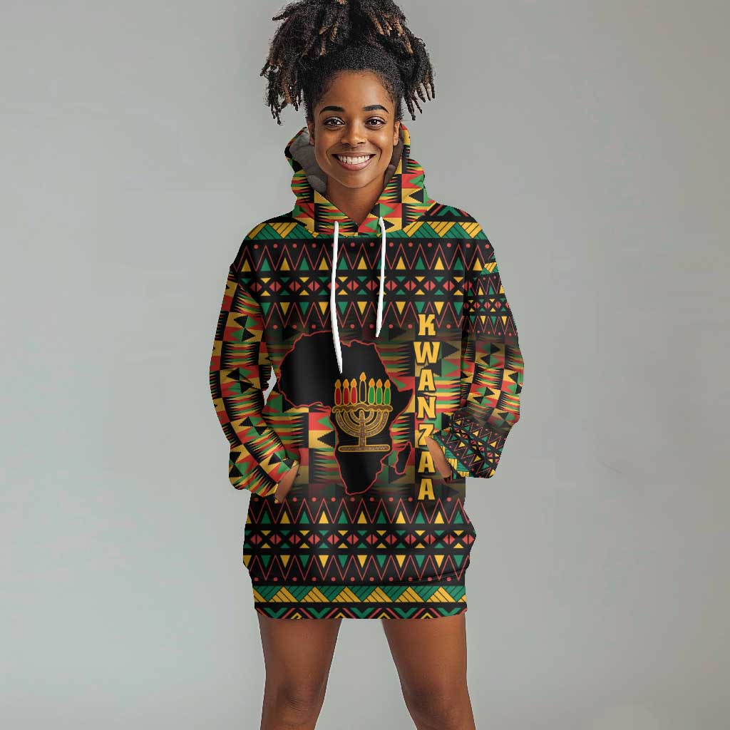 Kwanzaa Festival Hoodie Dress with Kinara Candles and African Pattern LT01