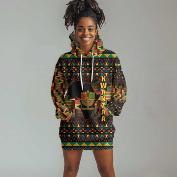 Kwanzaa Festival Hoodie Dress with Kinara Candles and African Pattern LT01