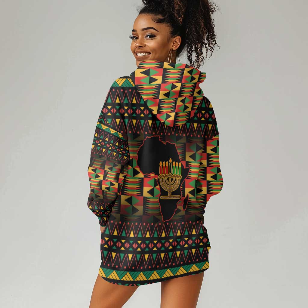 Kwanzaa Festival Hoodie Dress with Kinara Candles and African Pattern LT01