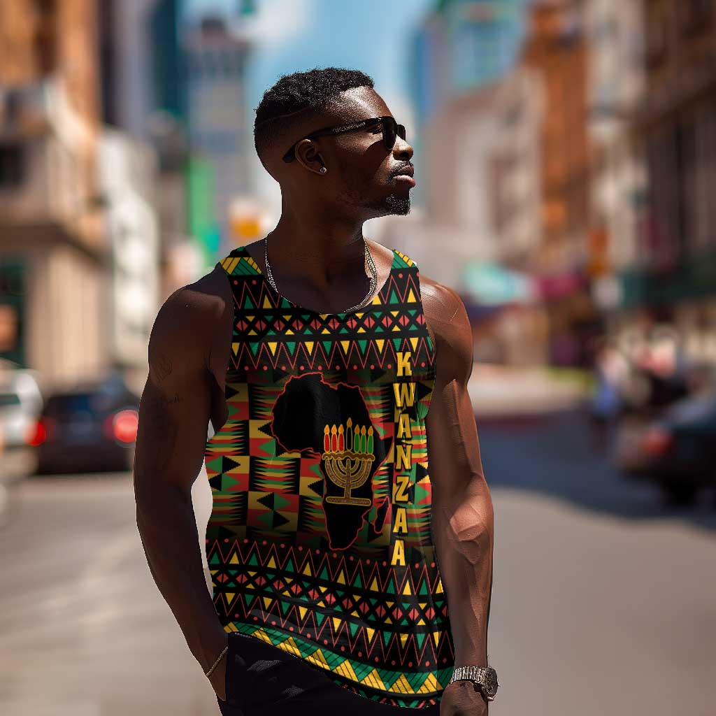 Kwanzaa Festival Men Tank Top with Kinara Candles and African Pattern LT01