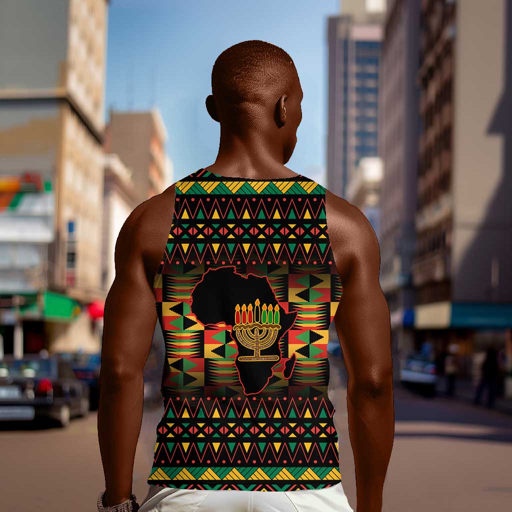 Kwanzaa Festival Men Tank Top with Kinara Candles and African Pattern LT01
