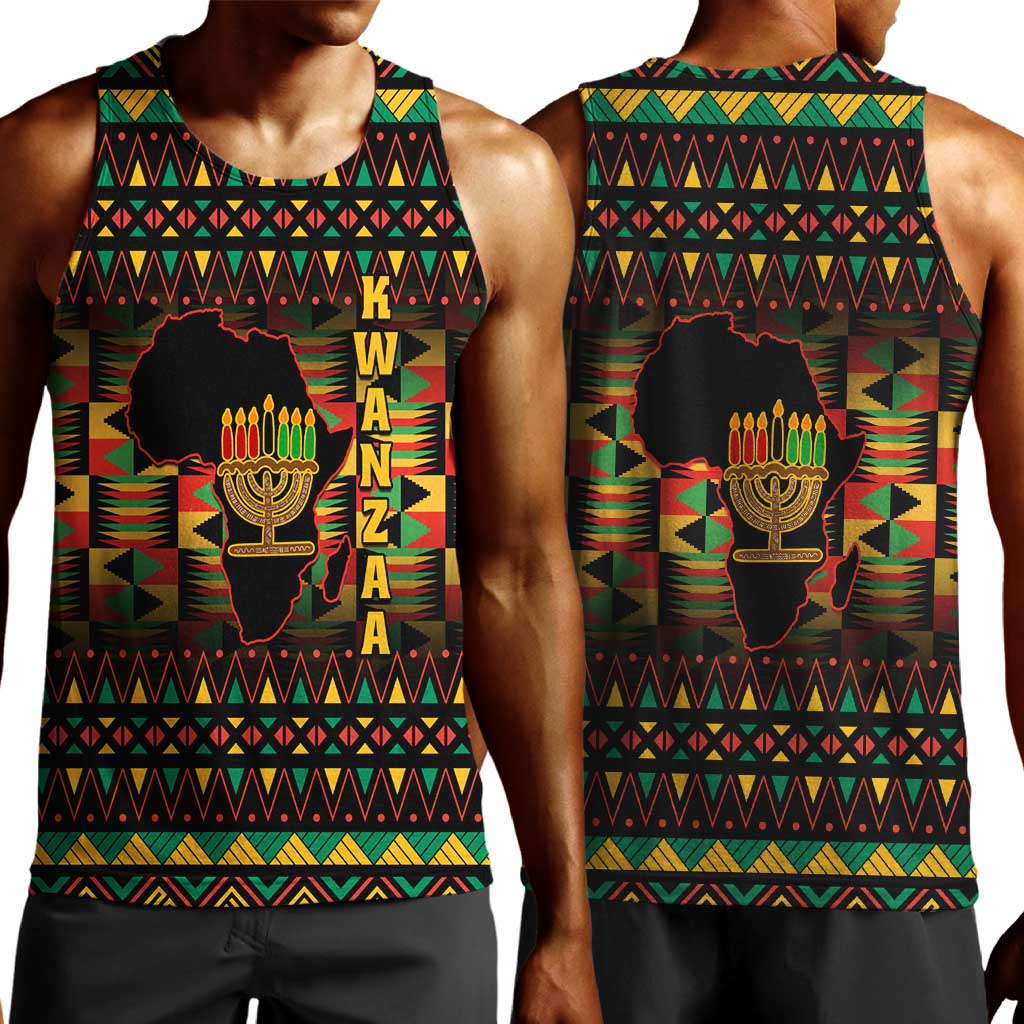 Kwanzaa Festival Men Tank Top with Kinara Candles and African Pattern LT01