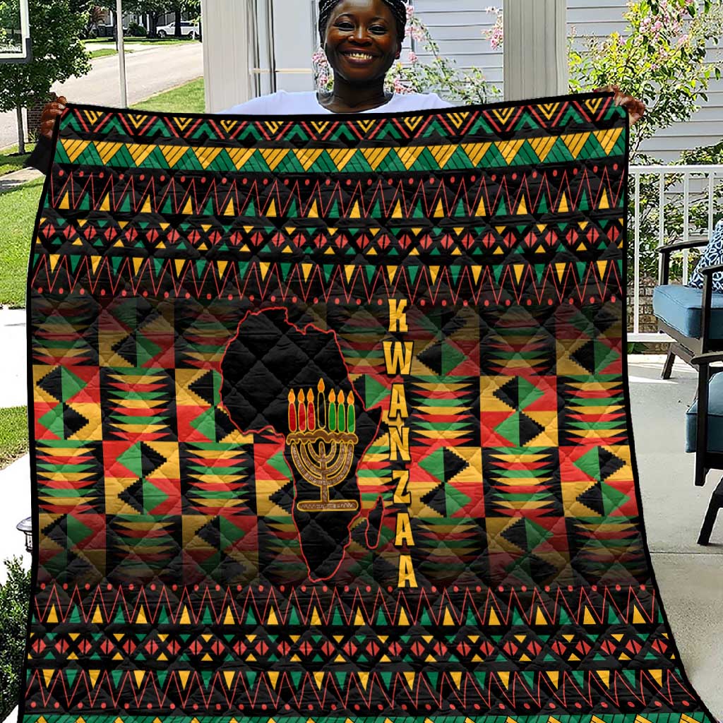 Kwanzaa Festival Quilt with Kinara Candles and African Pattern LT01