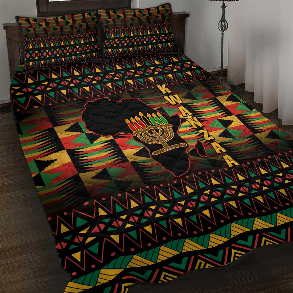 Kwanzaa Festival Quilt Bed Set with Kinara Candles and African Pattern LT01