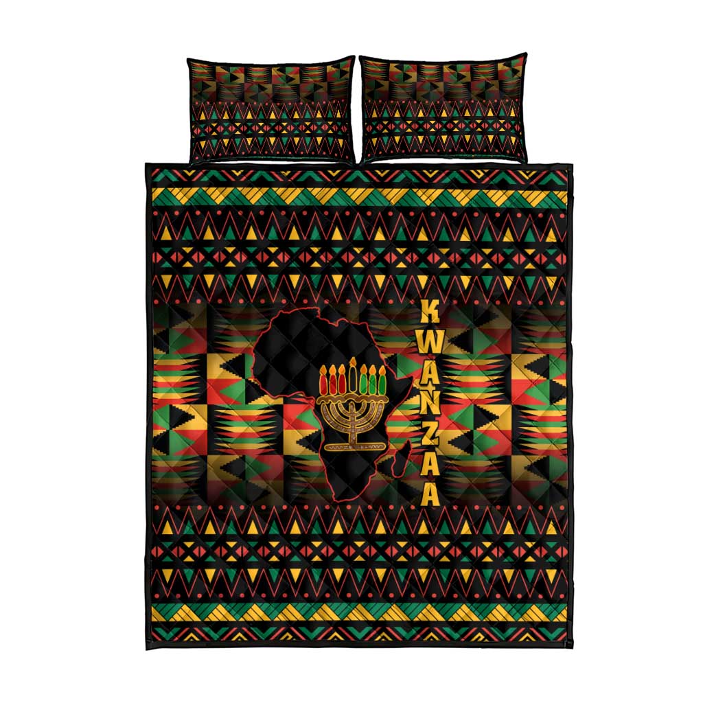Kwanzaa Festival Quilt Bed Set with Kinara Candles and African Pattern LT01