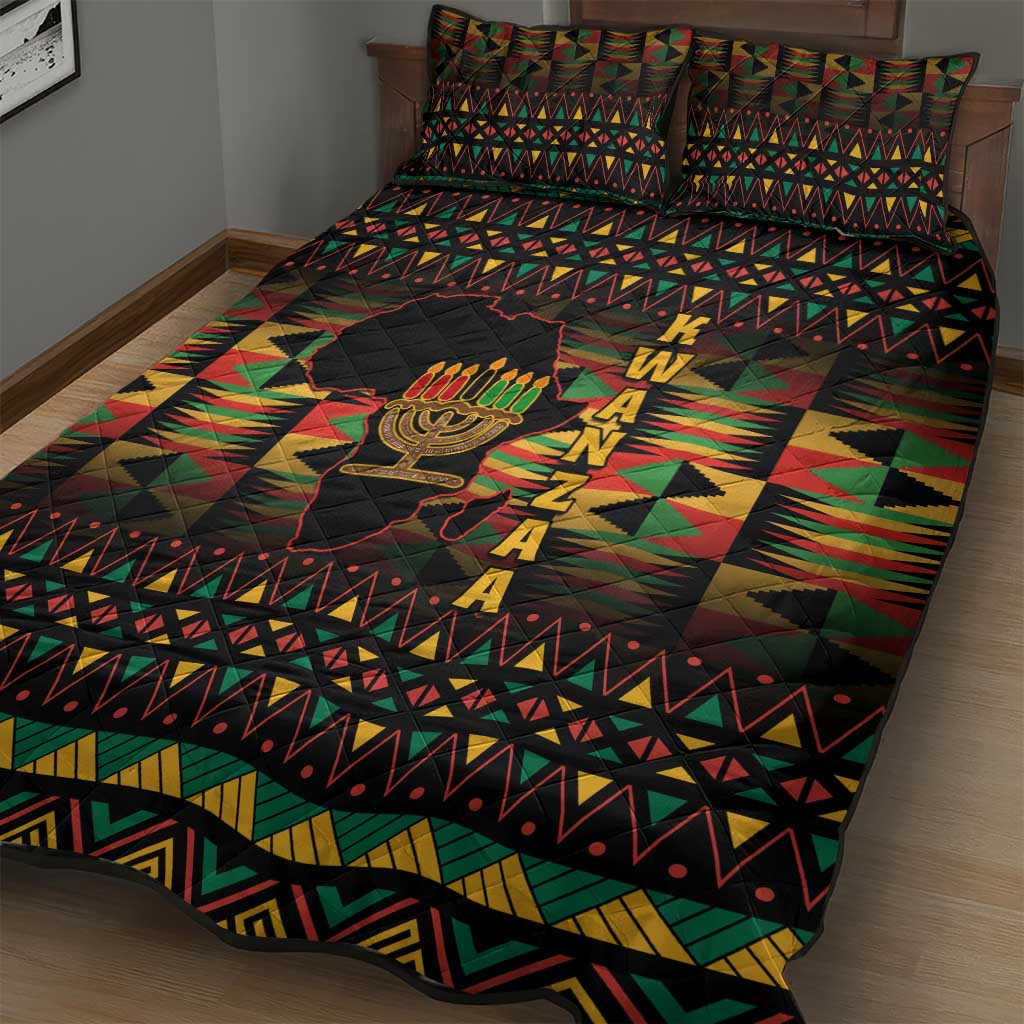 Kwanzaa Festival Quilt Bed Set with Kinara Candles and African Pattern LT01