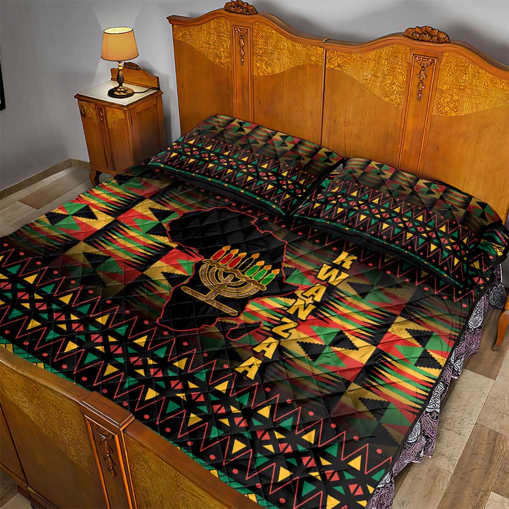 Kwanzaa Festival Quilt Bed Set with Kinara Candles and African Pattern LT01