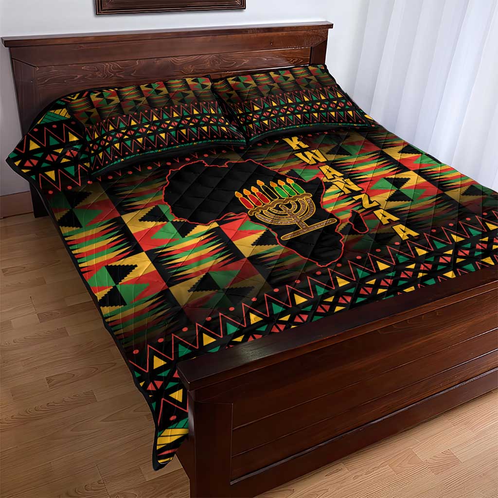 Kwanzaa Festival Quilt Bed Set with Kinara Candles and African Pattern LT01
