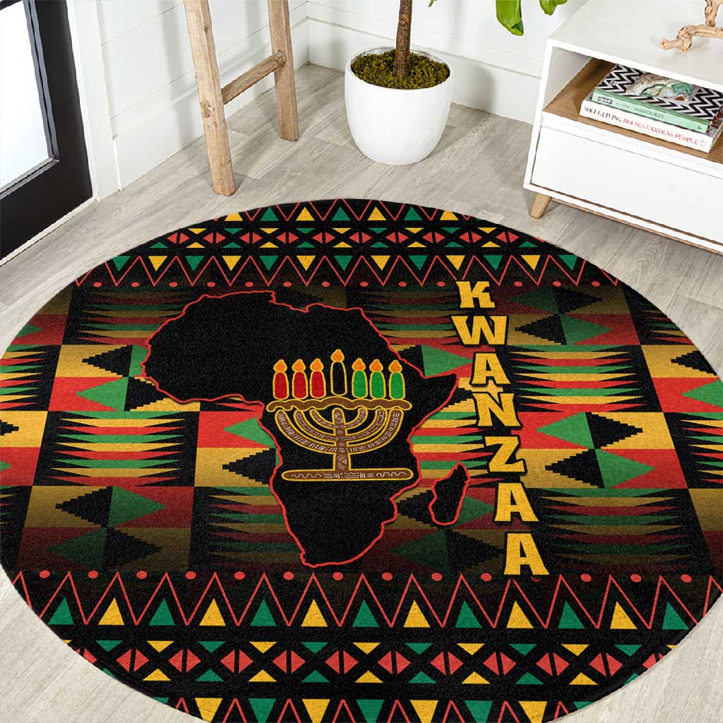Kwanzaa Festival Round Carpet with Kinara Candles and African Pattern LT01
