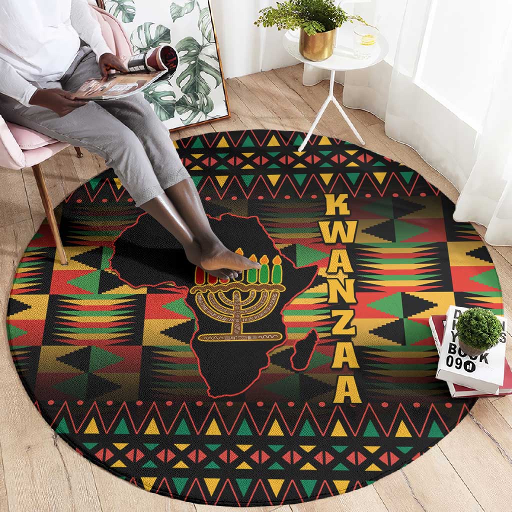 Kwanzaa Festival Round Carpet with Kinara Candles and African Pattern LT01