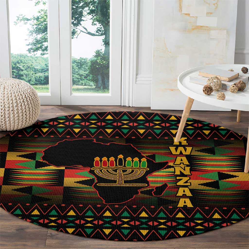 Kwanzaa Festival Round Carpet with Kinara Candles and African Pattern LT01