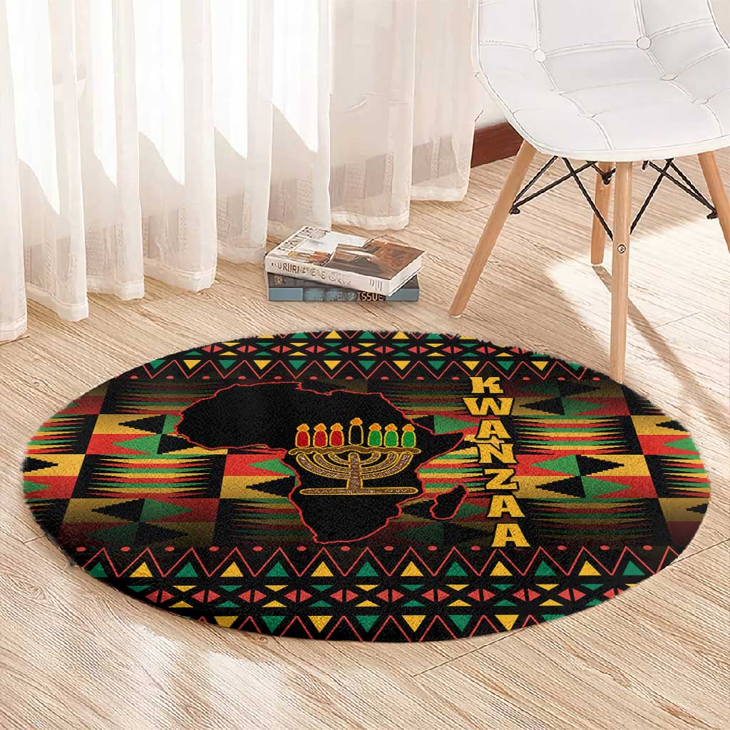 Kwanzaa Festival Round Carpet with Kinara Candles and African Pattern LT01