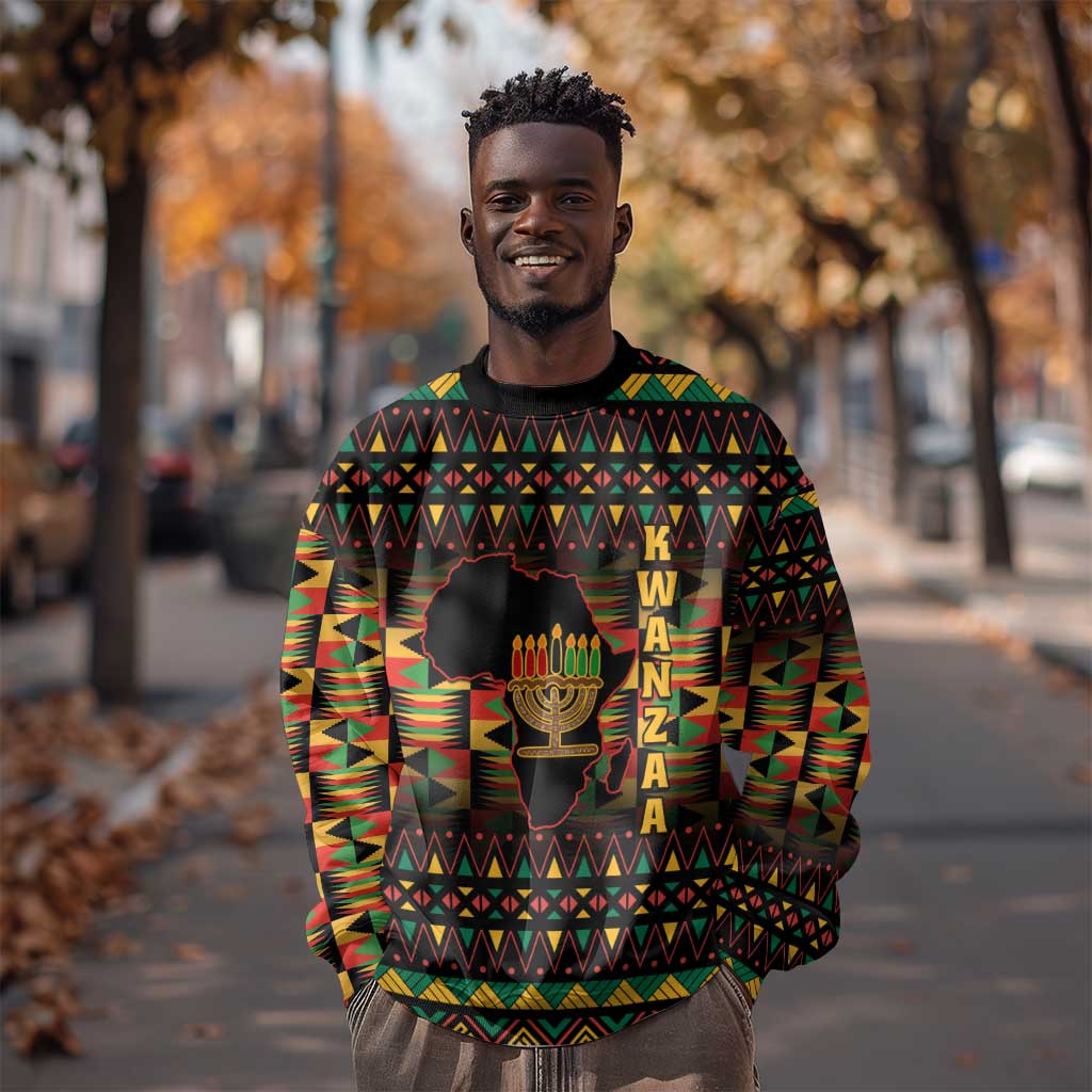 Kwanzaa Festival Sweatshirt with Kinara Candles and African Pattern LT01