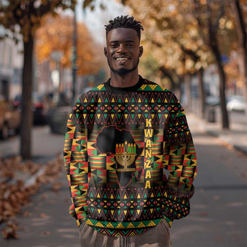Kwanzaa Festival Sweatshirt with Kinara Candles and African Pattern LT01