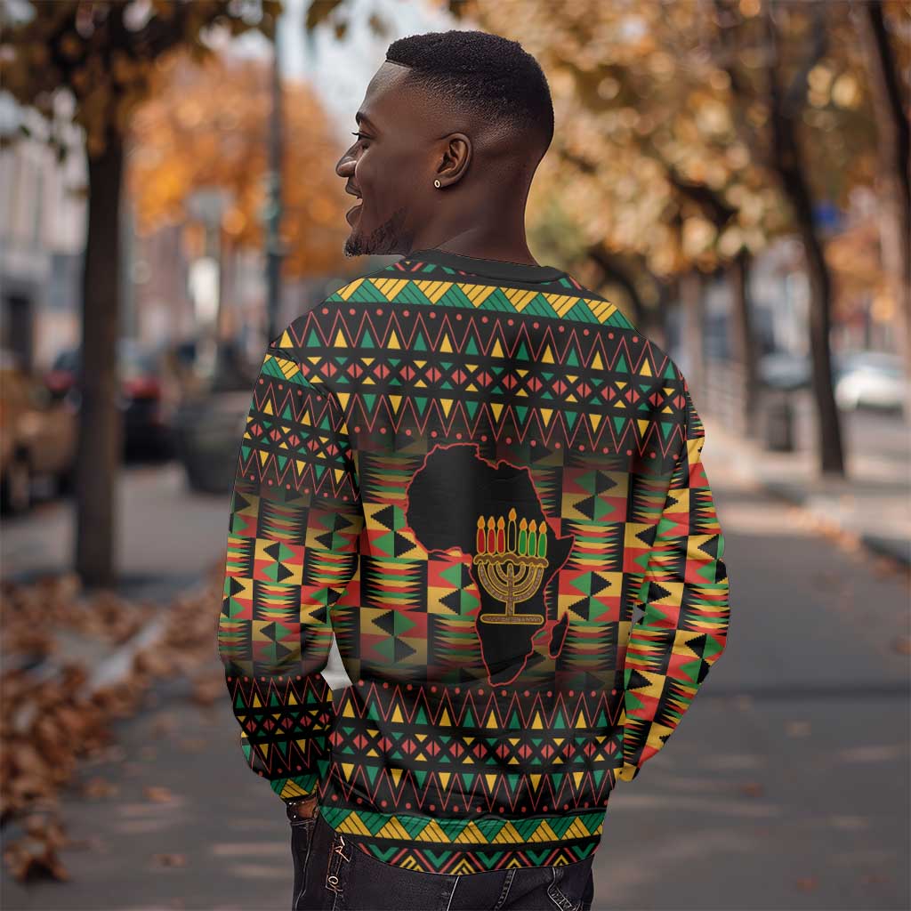 Kwanzaa Festival Sweatshirt with Kinara Candles and African Pattern LT01