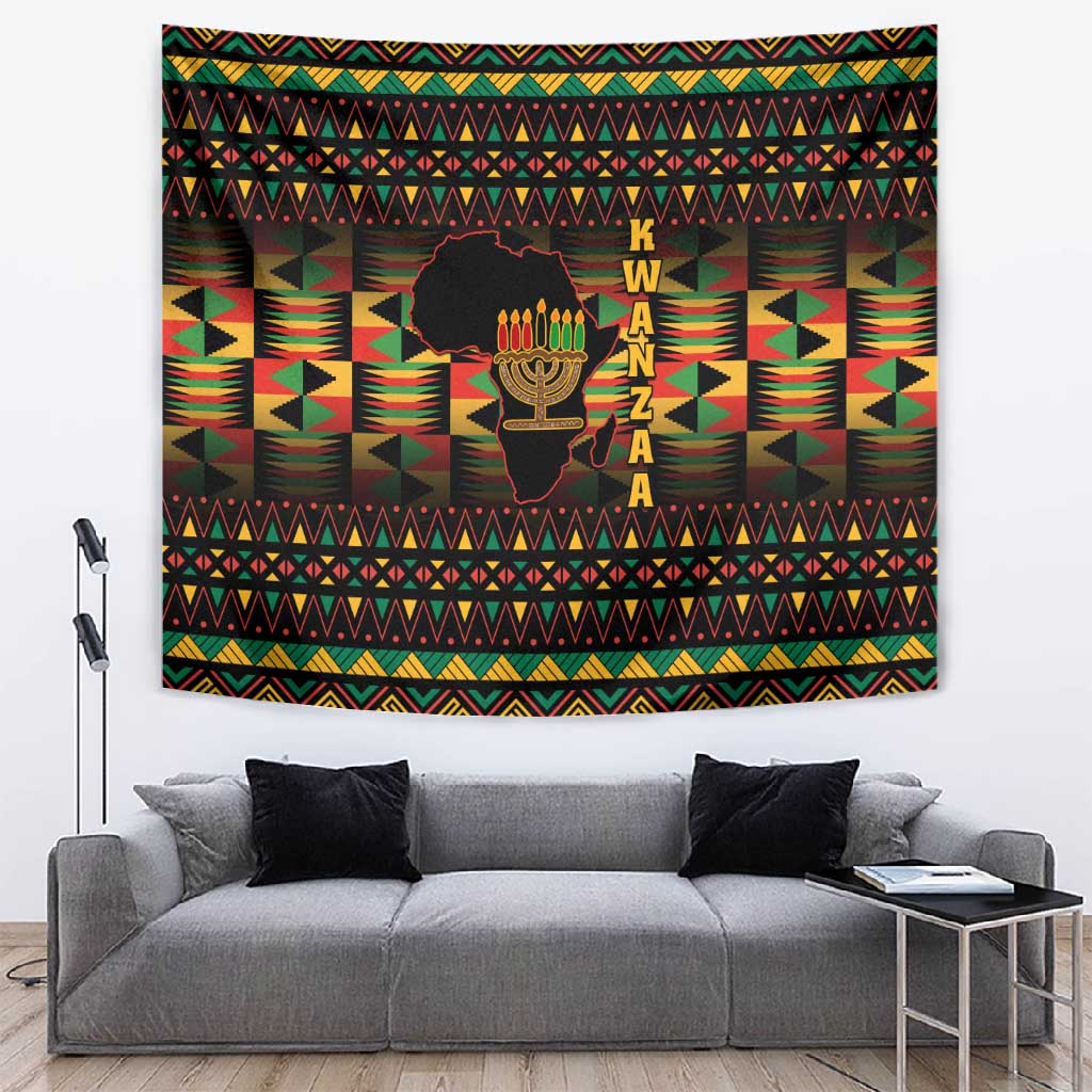Kwanzaa Festival Tapestry with Kinara Candles and African Pattern LT01