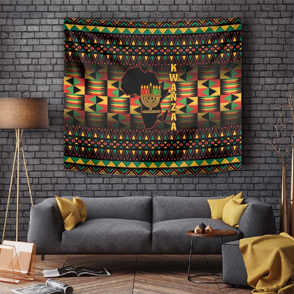 Kwanzaa Festival Tapestry with Kinara Candles and African Pattern LT01