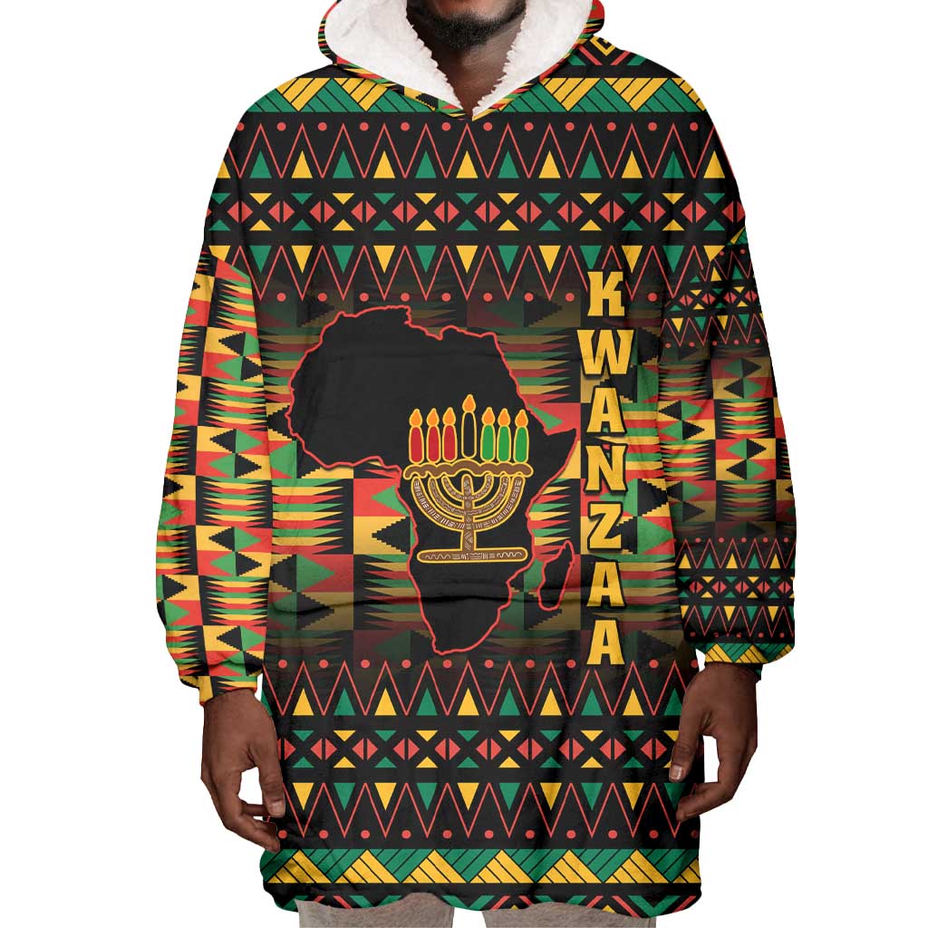Kwanzaa Festival Wearable Blanket Hoodie with Kinara Candles and African Pattern LT01