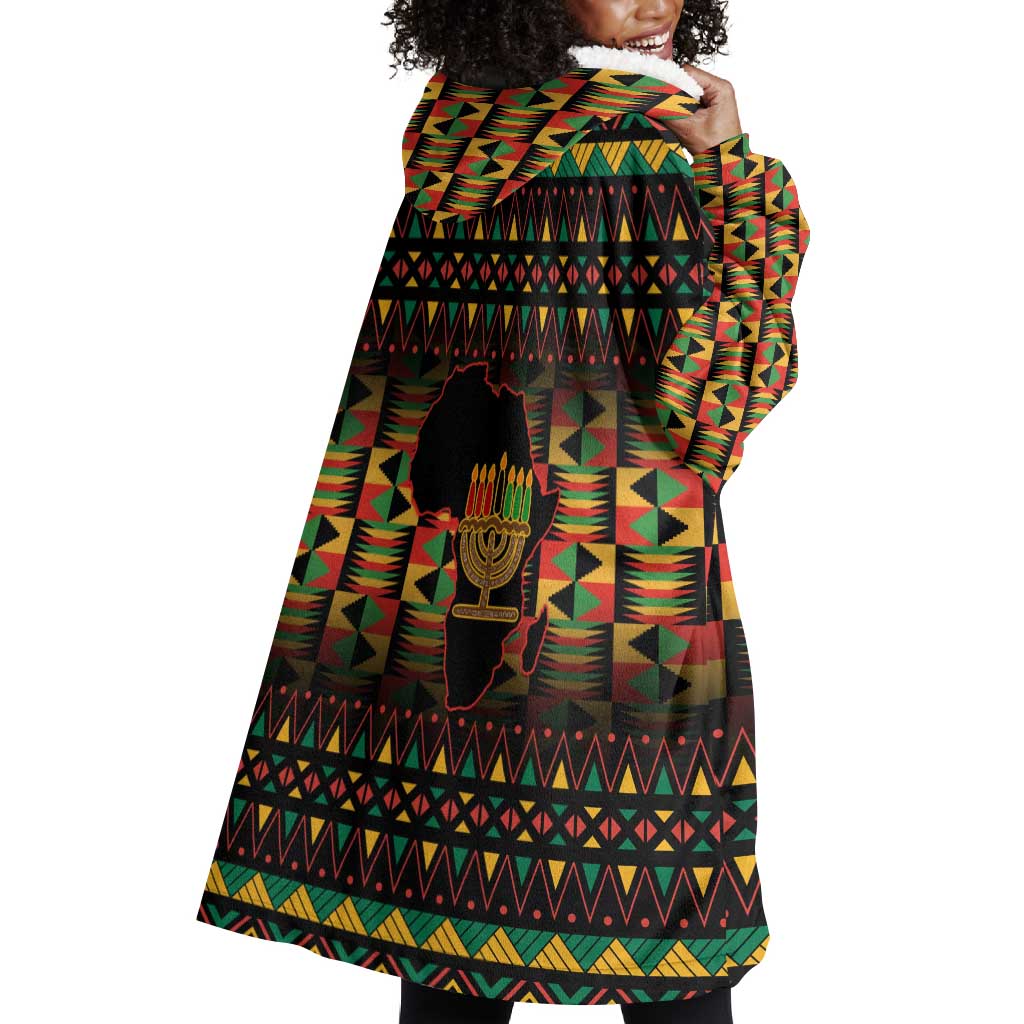 Kwanzaa Festival Wearable Blanket Hoodie with Kinara Candles and African Pattern LT01