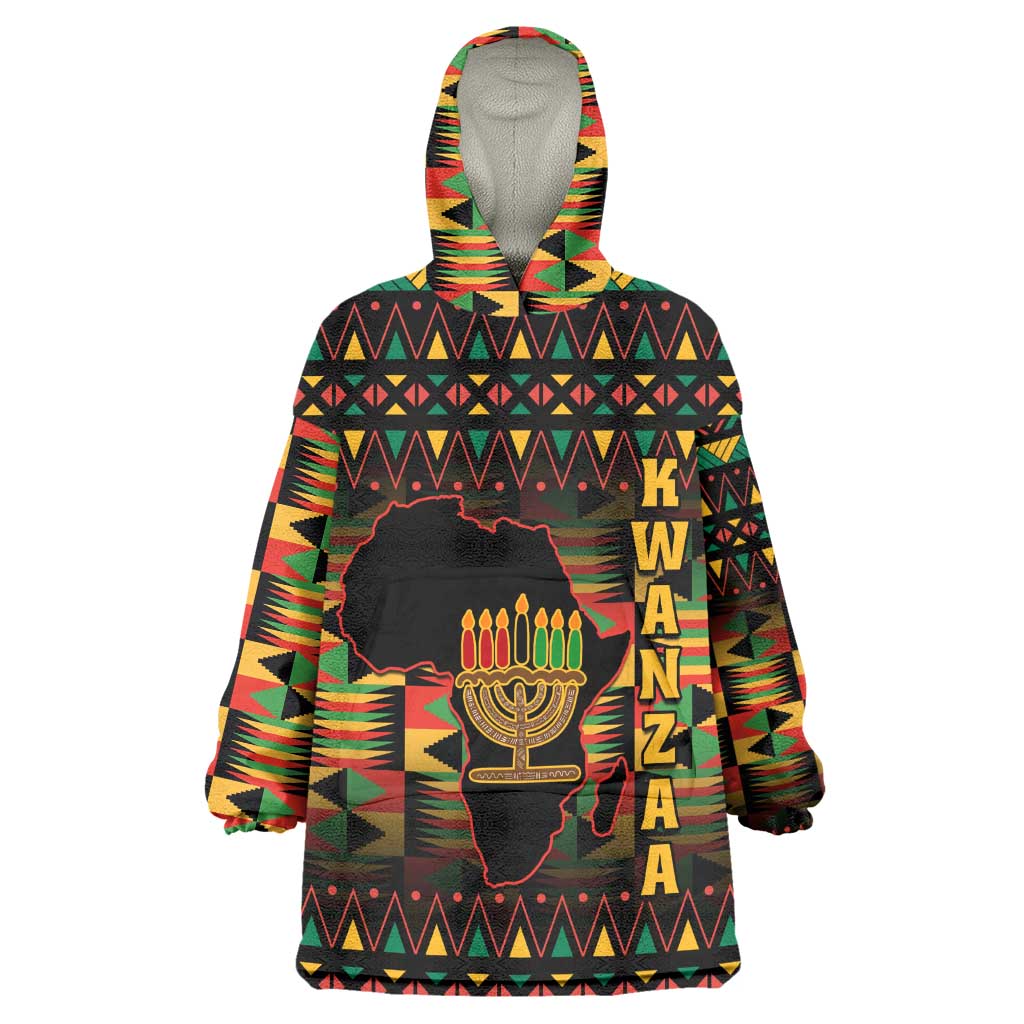 Kwanzaa Festival Wearable Blanket Hoodie with Kinara Candles and African Pattern LT01