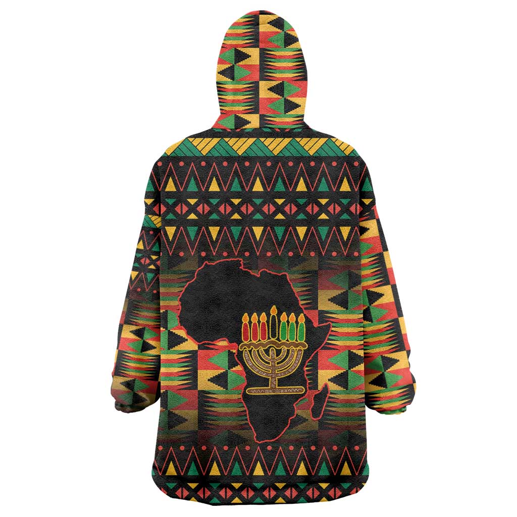Kwanzaa Festival Wearable Blanket Hoodie with Kinara Candles and African Pattern LT01