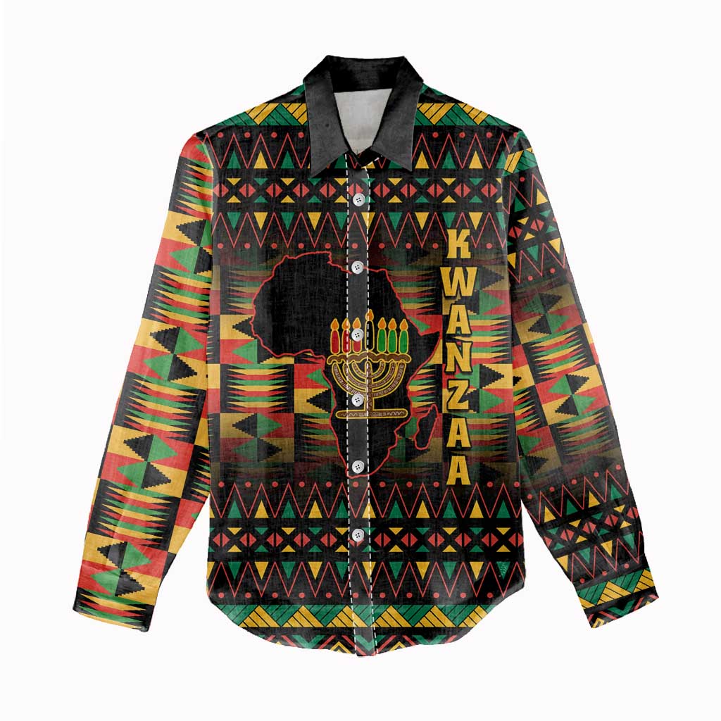 Kwanzaa Festival Women Casual Shirt with Kinara Candles and African Pattern LT01