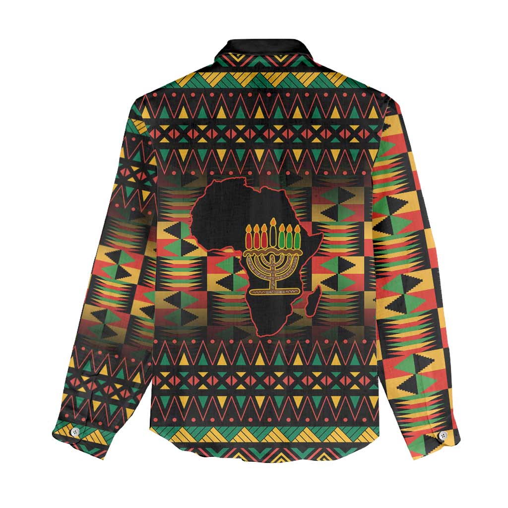 Kwanzaa Festival Women Casual Shirt with Kinara Candles and African Pattern LT01