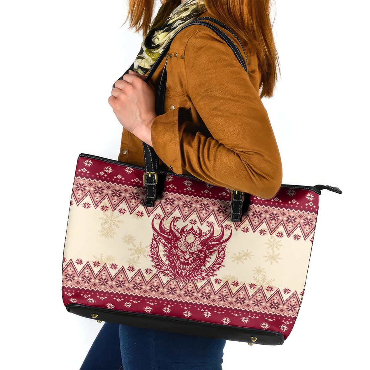 Austria Christmas Leather Tote Bag Krampus Xmas Pattern LT01