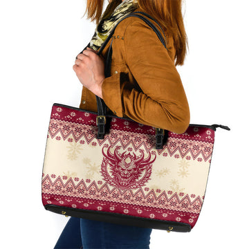 Austria Christmas Leather Tote Bag Krampus Xmas Pattern LT01