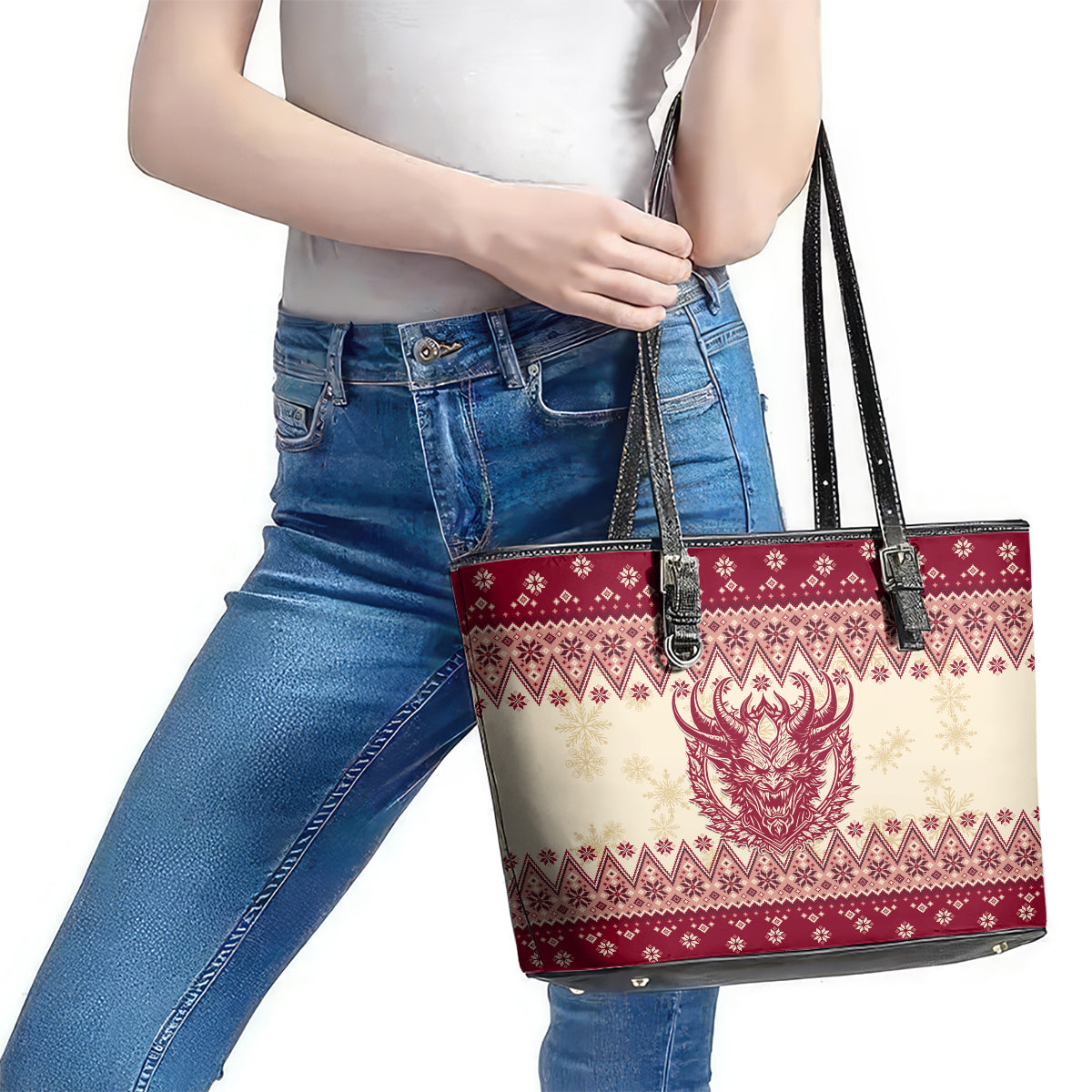 Austria Christmas Leather Tote Bag Krampus Xmas Pattern LT01