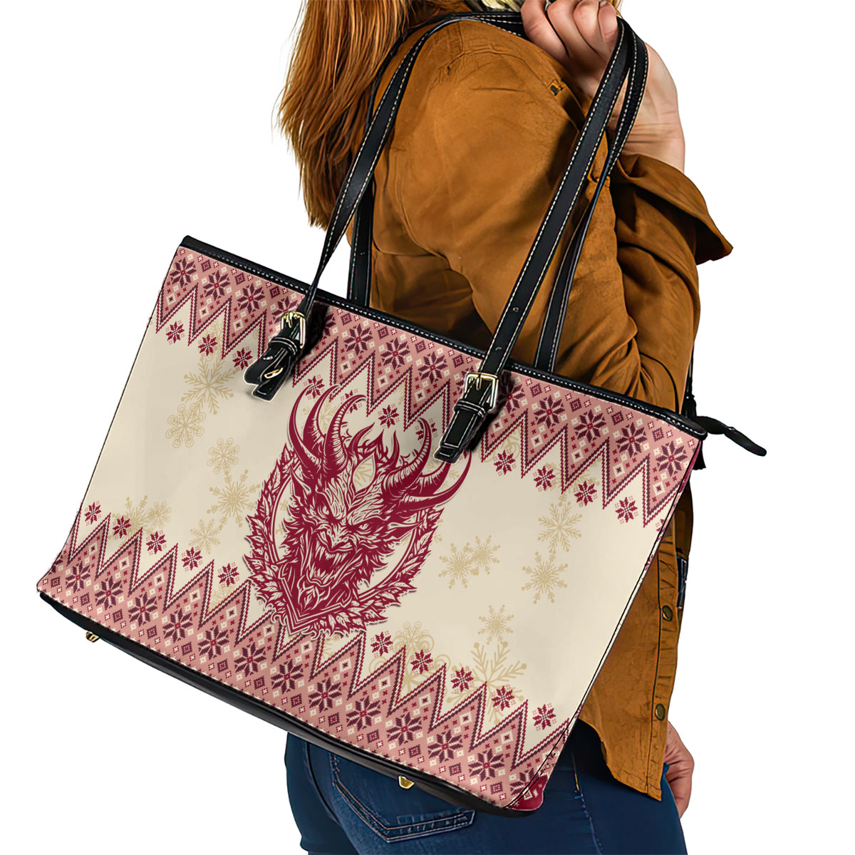 Austria Christmas Leather Tote Bag Krampus Xmas Pattern LT01