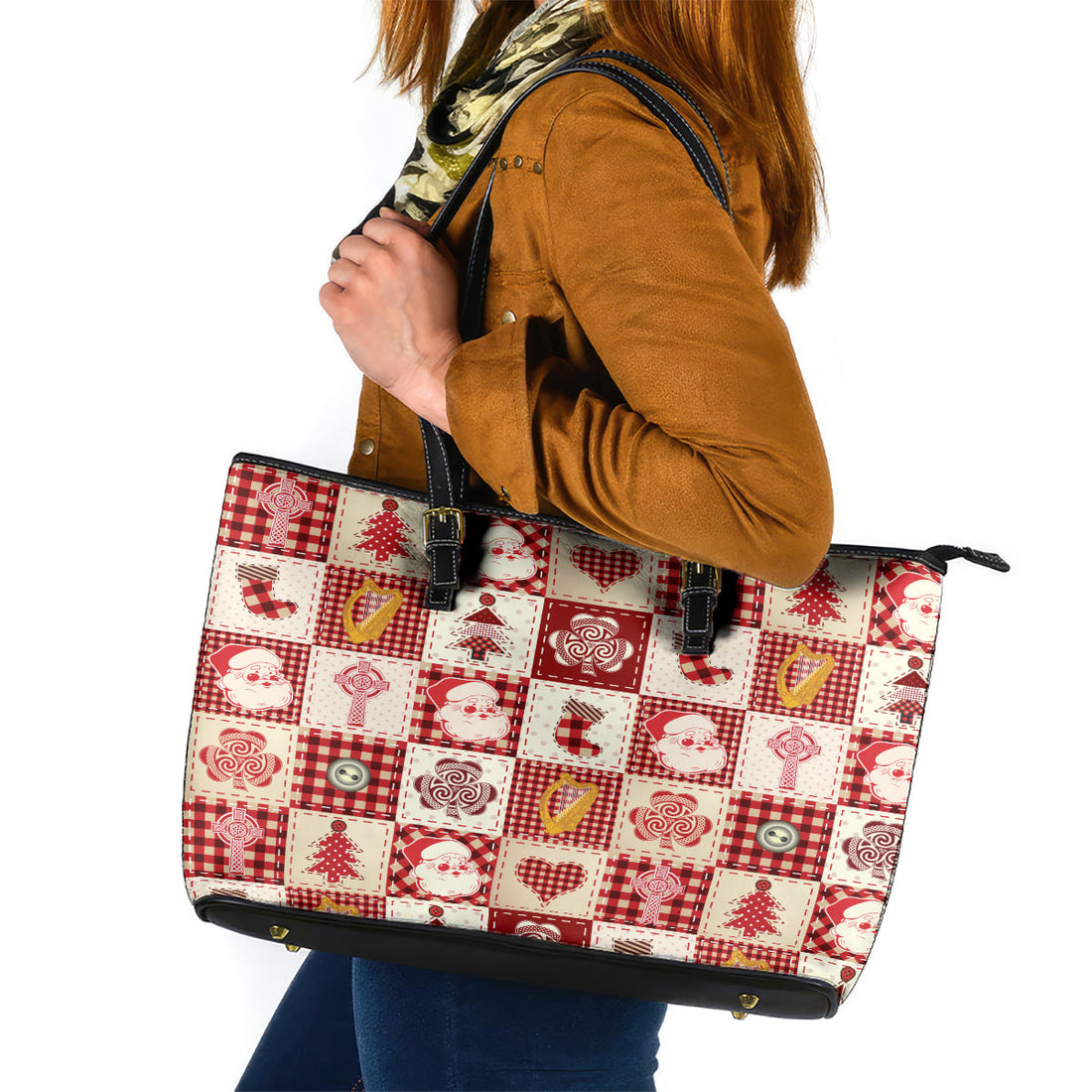 Ireland Christmas Leather Tote Bag Irish Celtic Xmas Patchwork Style LT01