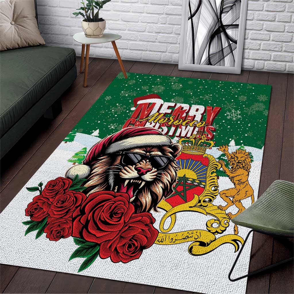 Morocco Christmas Area Rug Santa Lion With Rose Xmas Vibe LT01