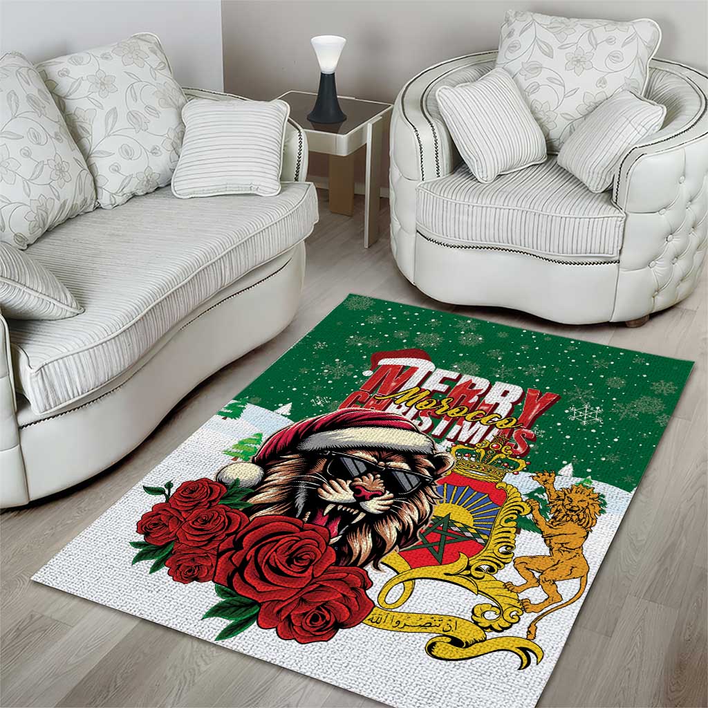 Morocco Christmas Area Rug Santa Lion With Rose Xmas Vibe LT01
