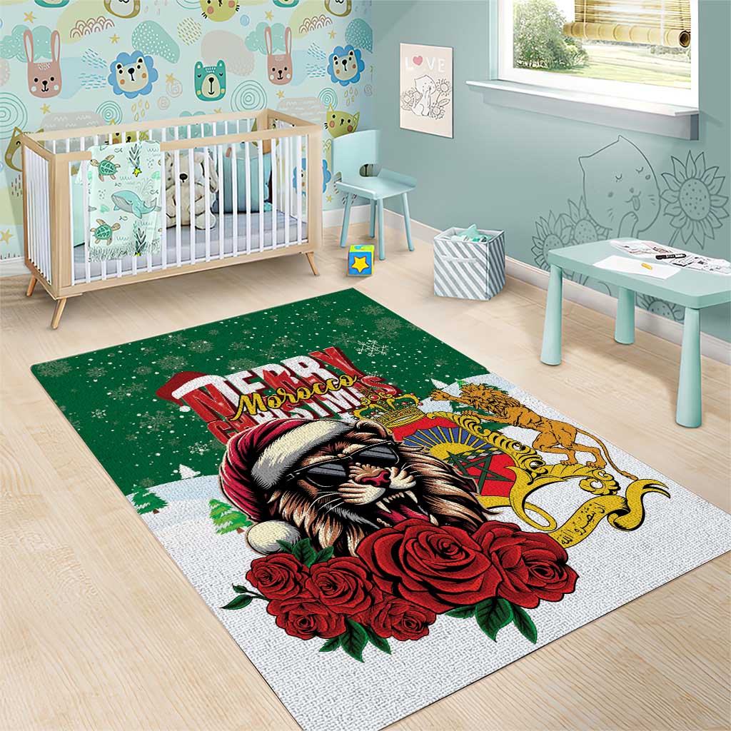 Morocco Christmas Area Rug Santa Lion With Rose Xmas Vibe LT01