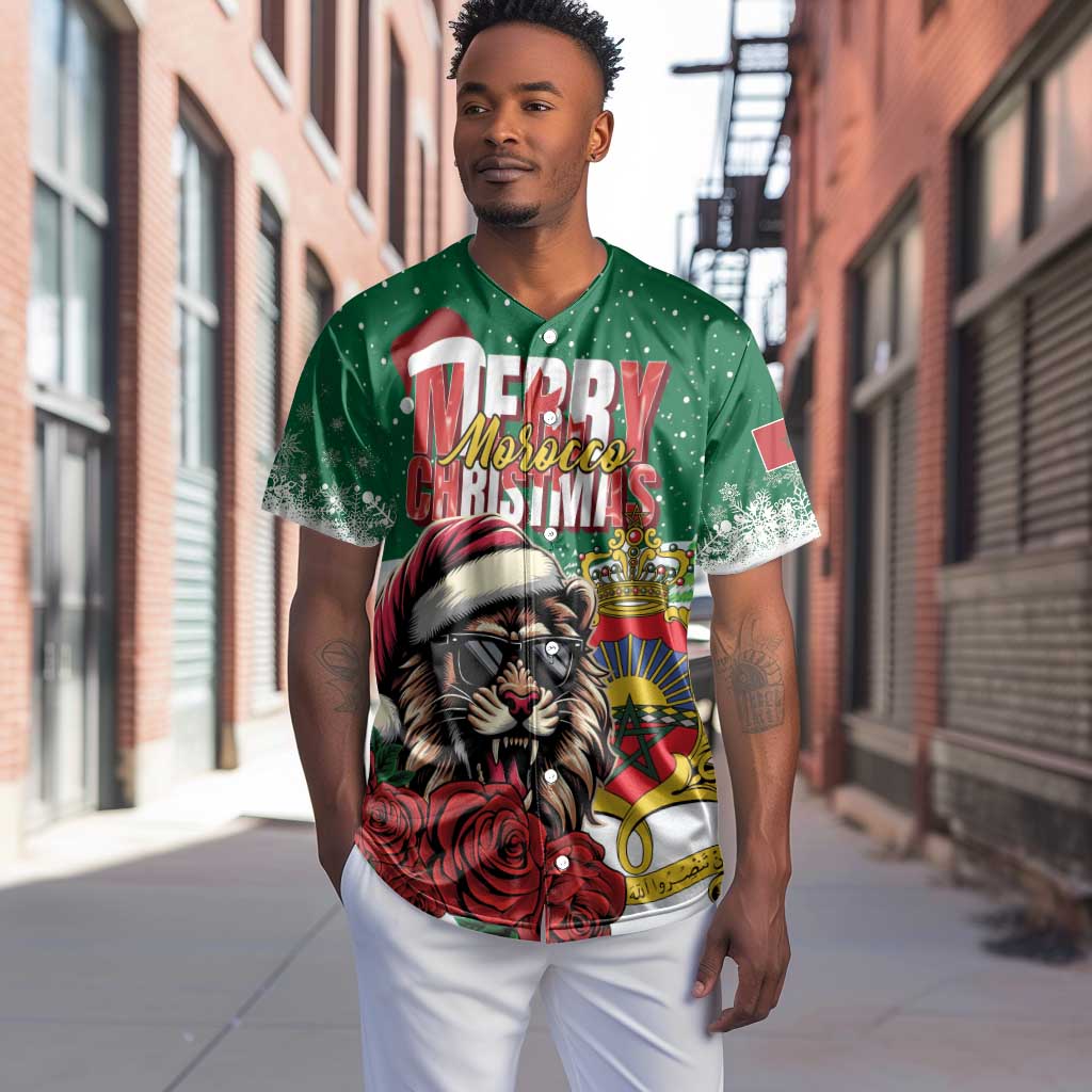 Morocco Christmas Baseball Jersey Santa Lion With Rose Xmas Vibe LT01