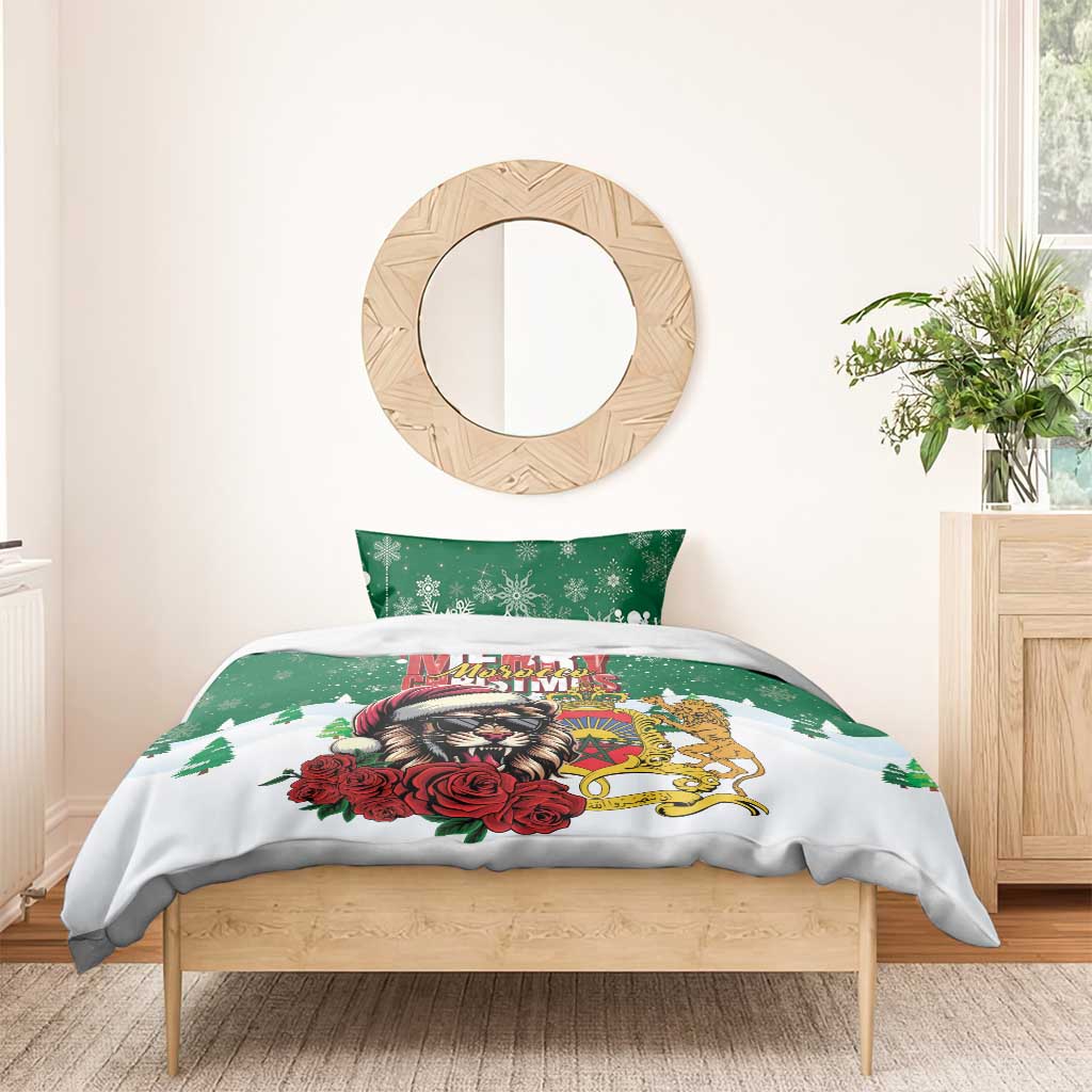 Morocco Christmas Bedding Set Santa Lion With Rose Xmas Vibe LT01