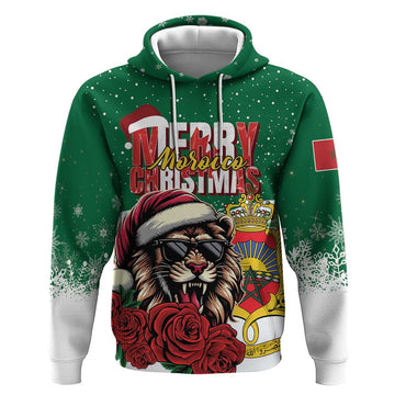 Morocco Christmas Hoodie Santa Lion With Rose Xmas Vibe LT01