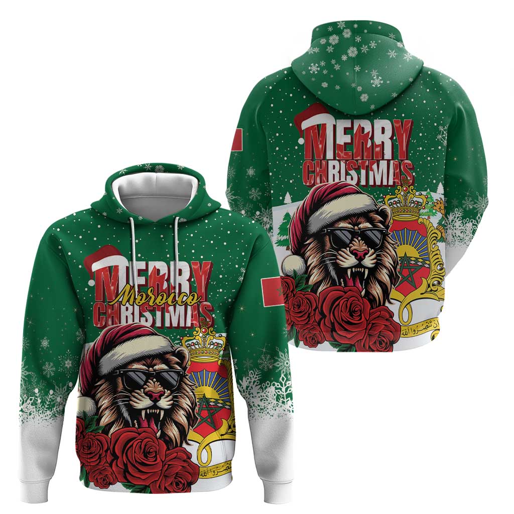 Morocco Christmas Hoodie Santa Lion With Rose Xmas Vibe LT01