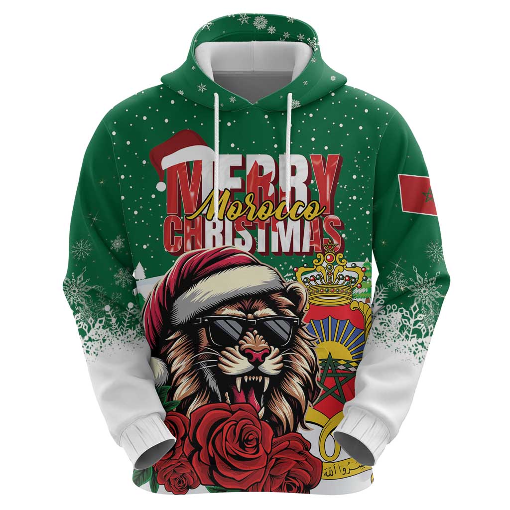 Morocco Christmas Hoodie Santa Lion With Rose Xmas Vibe LT01