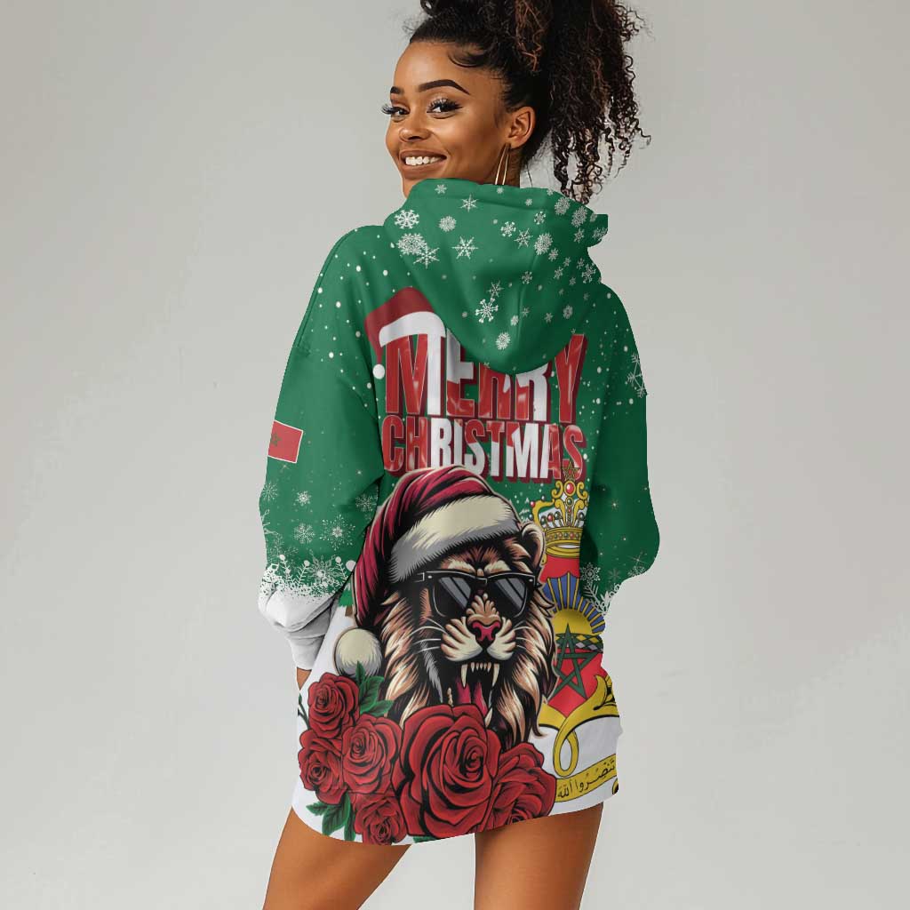 Morocco Christmas Hoodie Dress Santa Lion With Rose Xmas Vibe LT01