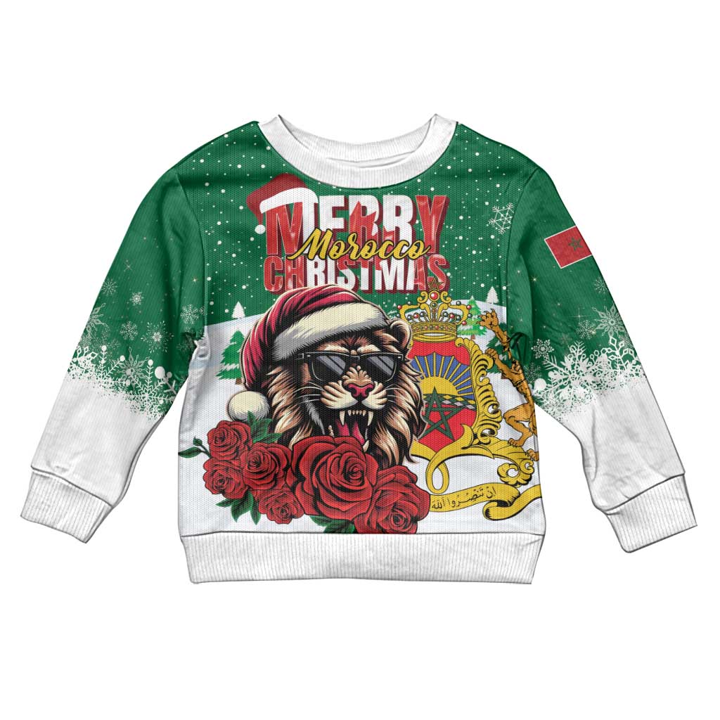 Morocco Christmas Kid Ugly Christmas Sweater Santa Lion With Rose Xmas Vibe LT01