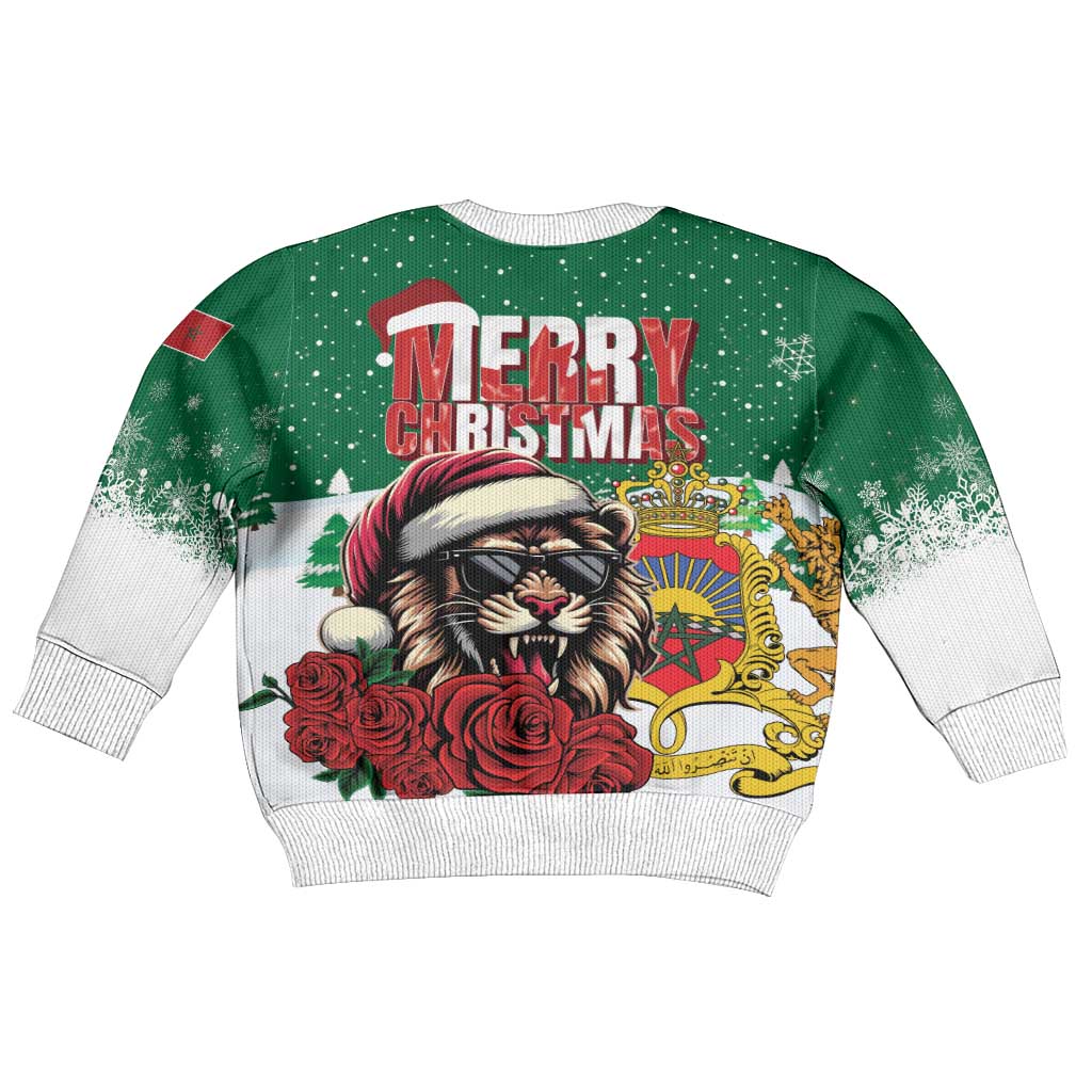 Morocco Christmas Kid Ugly Christmas Sweater Santa Lion With Rose Xmas Vibe LT01