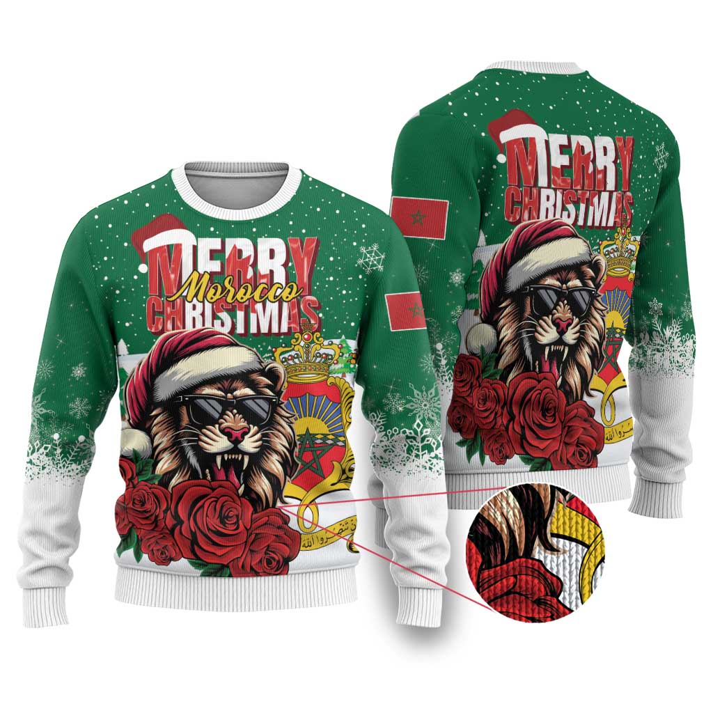 Morocco Christmas Ugly Christmas Sweater Santa Lion With Rose Xmas Vibe LT01