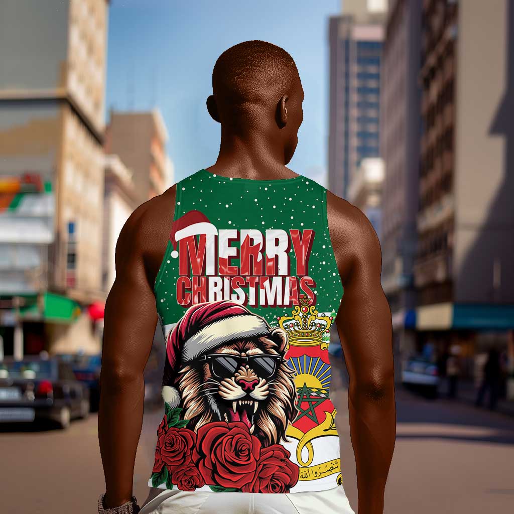 Morocco Christmas Men Tank Top Santa Lion With Rose Xmas Vibe LT01