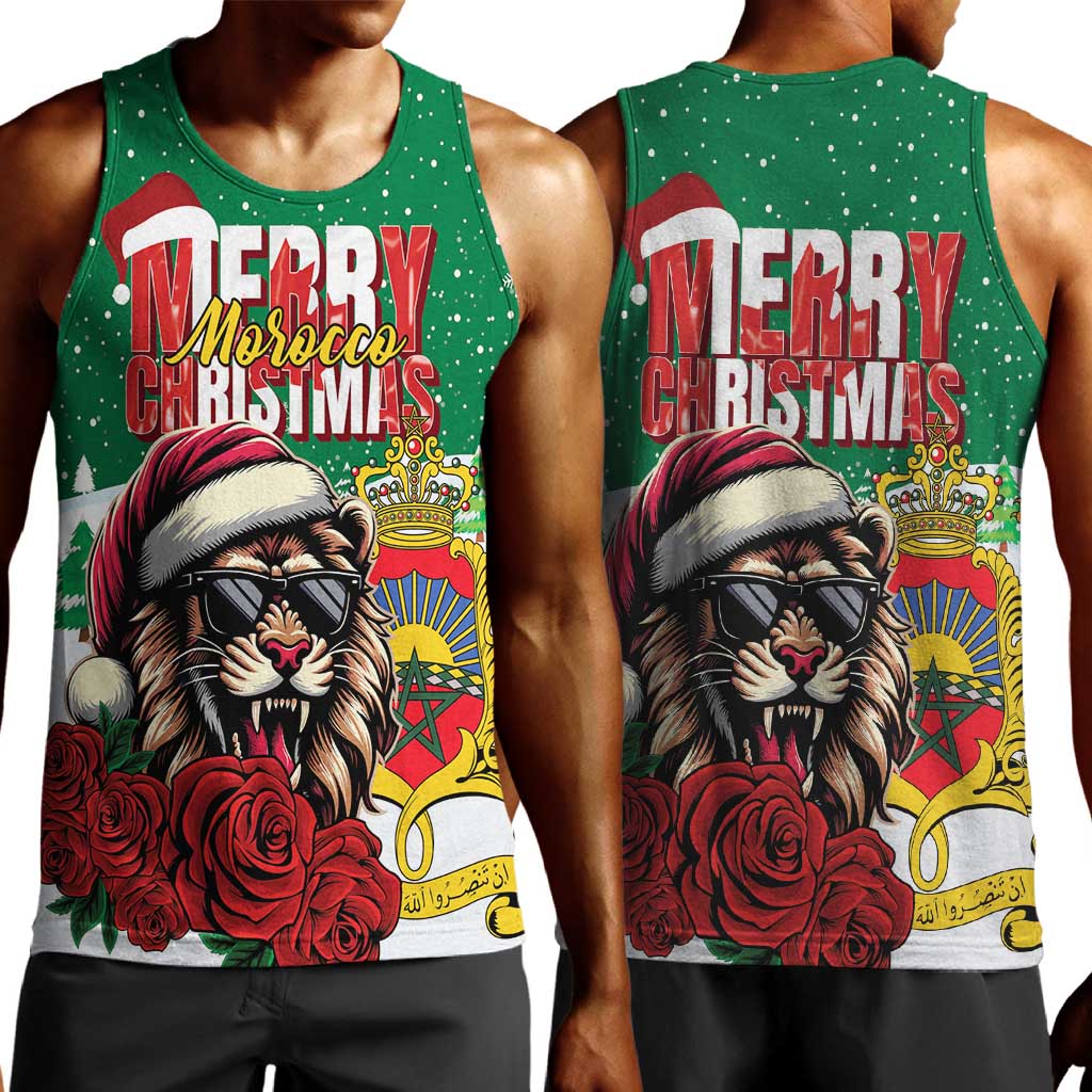 Morocco Christmas Men Tank Top Santa Lion With Rose Xmas Vibe LT01