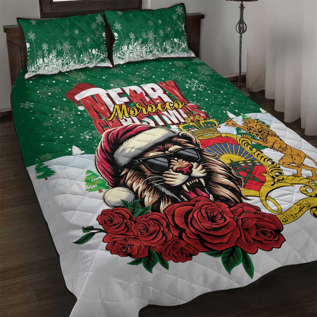 Morocco Christmas Quilt Bed Set Santa Lion With Rose Xmas Vibe LT01