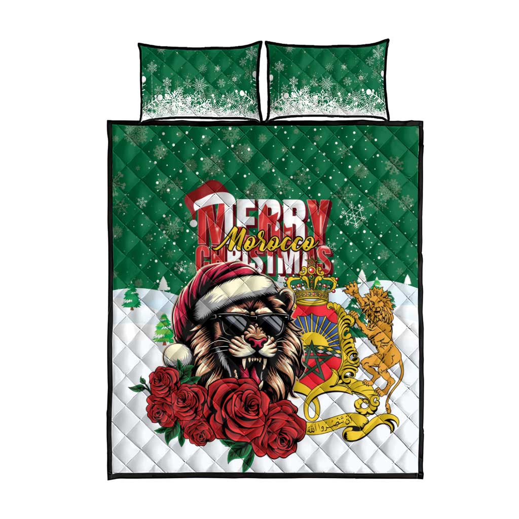 Morocco Christmas Quilt Bed Set Santa Lion With Rose Xmas Vibe LT01