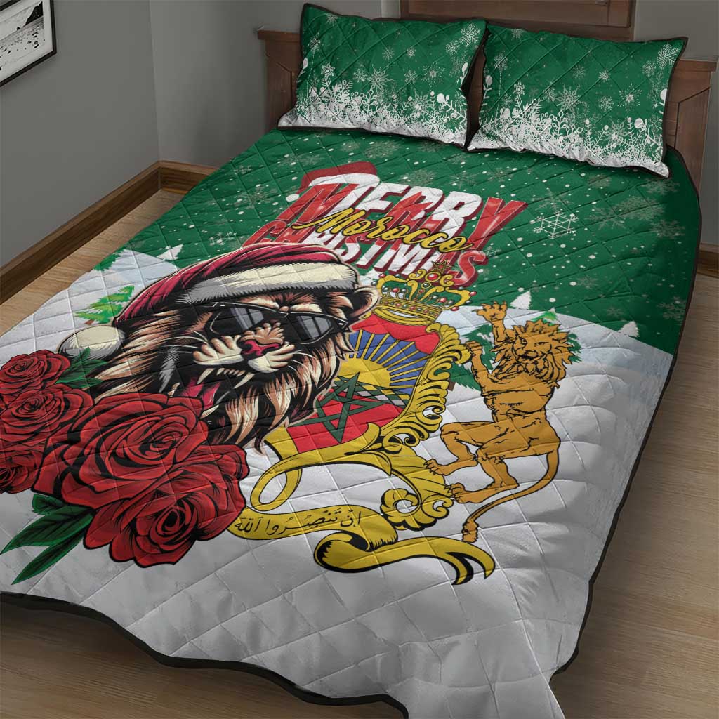 Morocco Christmas Quilt Bed Set Santa Lion With Rose Xmas Vibe LT01